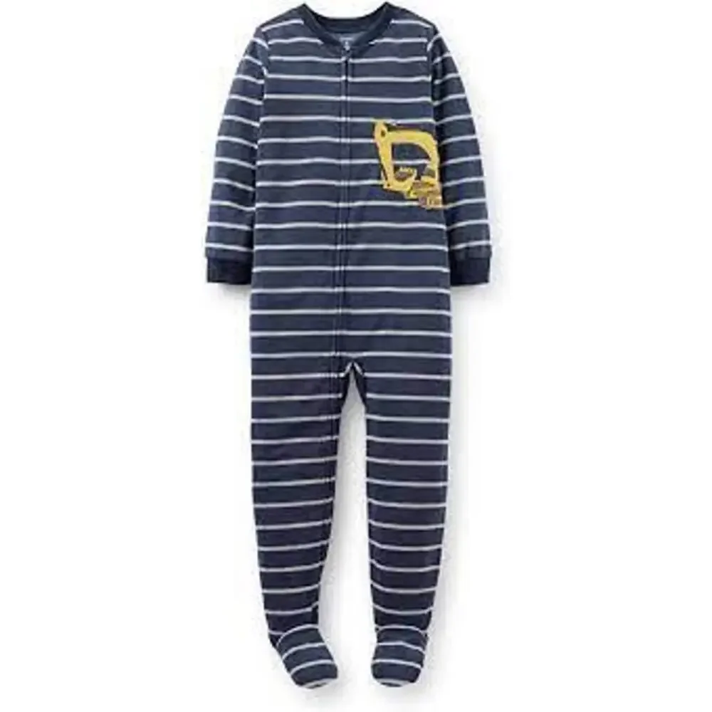 Carter's Boys Sleeper Size 4 Navy Blue Gray Excavator Construction Zipper Fleece
